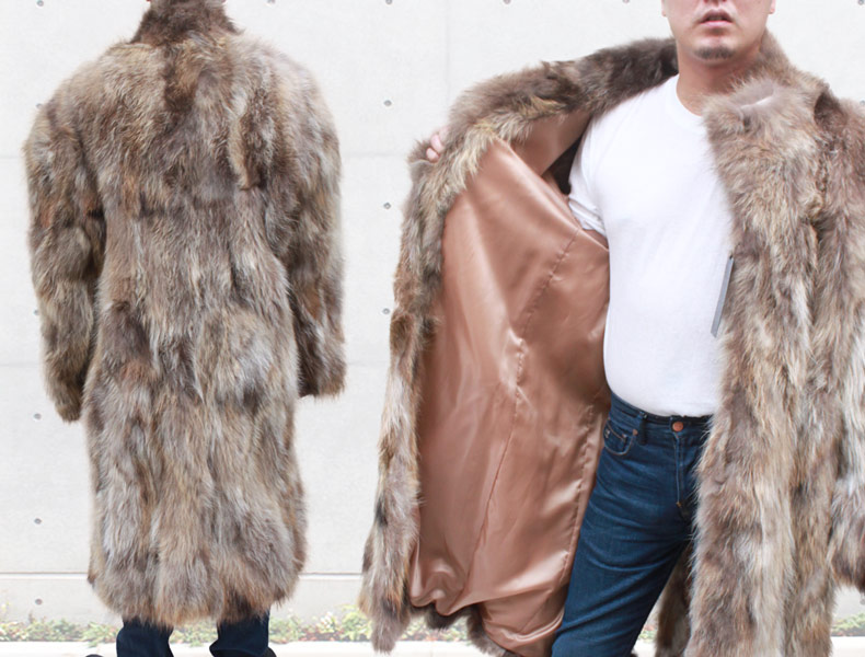 皮の但馬屋オリジナル ラクーン毛皮 メンズロングコート 3004