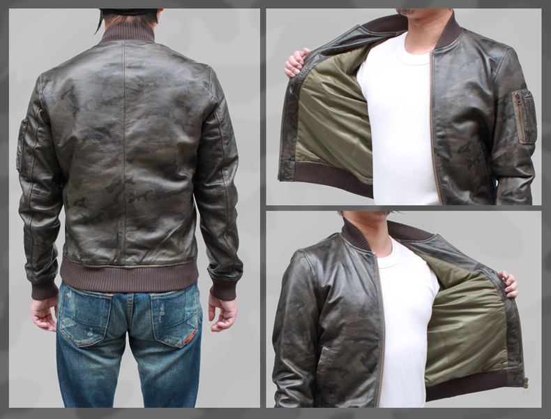 Avirex アヴィレックス ソフトラム カモフラージュ Ma 1タイプ フライト レザージャケット 98